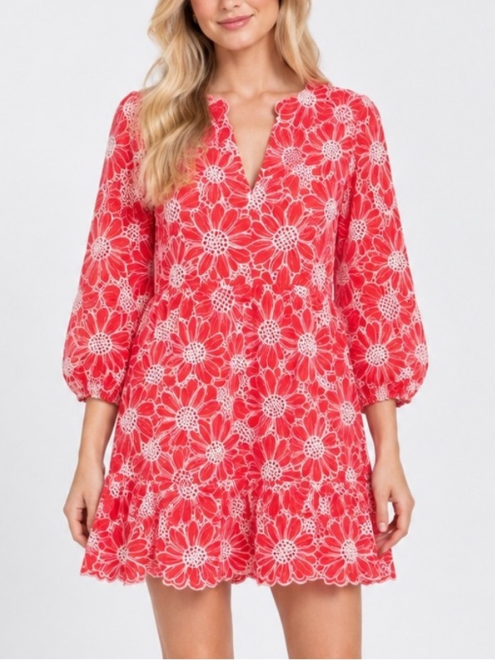 NWT! MILLY Brielle Tournesol Eyelet Dress Coral White Floral Size 2 6123